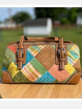 Y2K Fossil Patchwork Shoulder Bag with Tan Trim